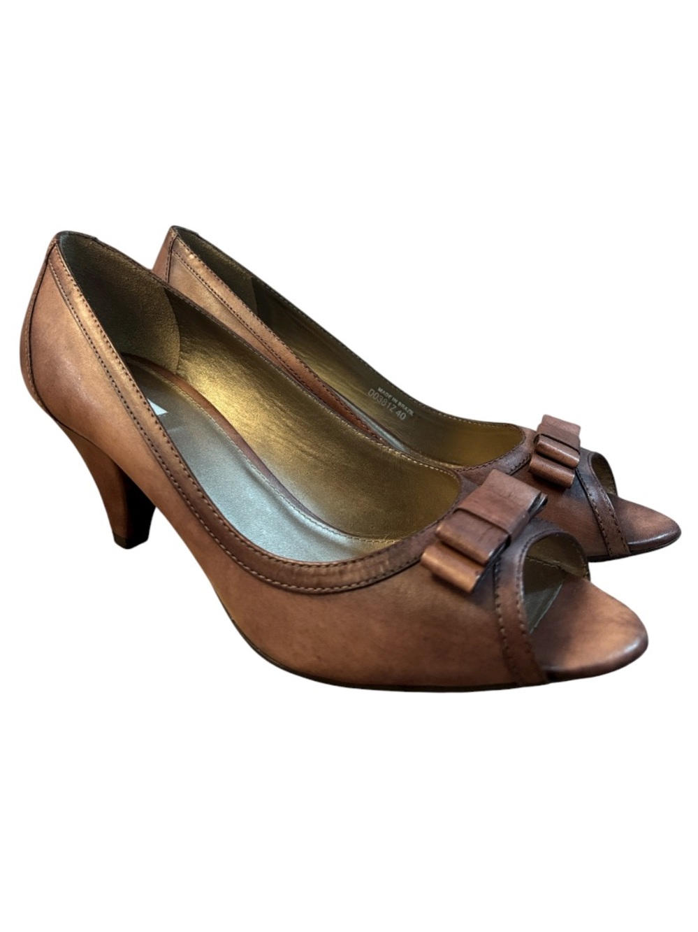 Geox Respira Brown Purple Leather Peep-Toe Bow Pump Heel Size 40